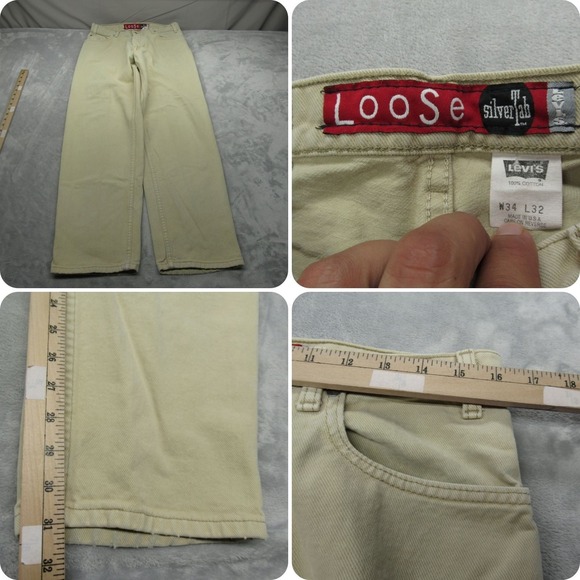 Levis Silver Tab Denim Jeans Mens 32x31 Cream Loose Fit Relaxed Boot USA VTG - Picture 1 of 15
